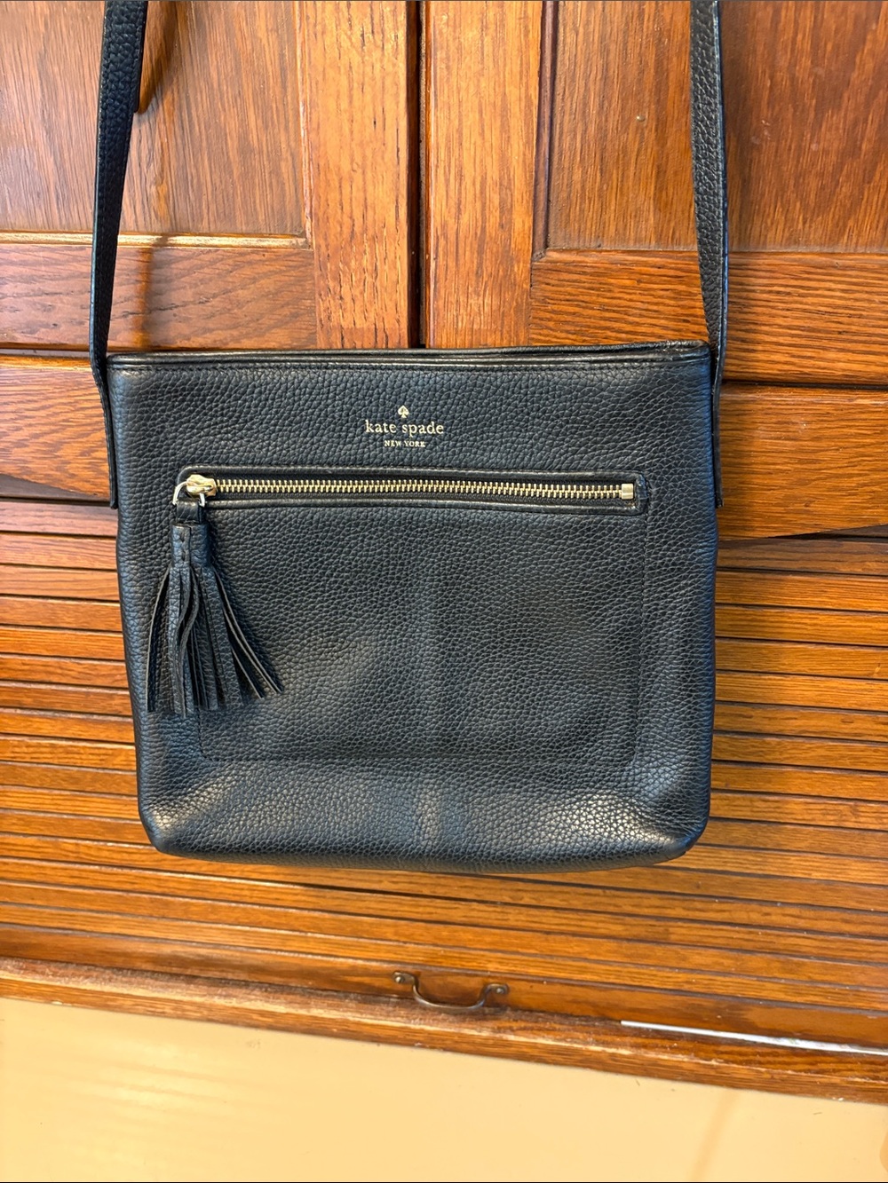 Kate Spade Black Leather Crossbody Bag with Tassel